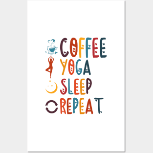 Coffee Yoga Sleep Repeat Sport Latte Caffeine lover Posters and Art